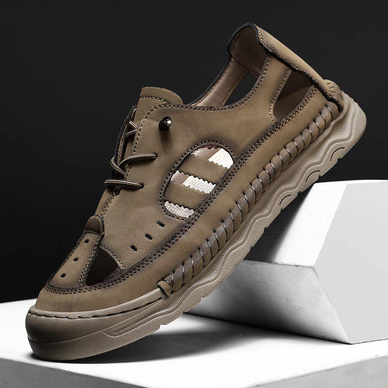 Sandale de vară pentru bărbați, lucrate manual, comerț exterior, plus mărime, sandale din piele, stație independentă, comerț exterior, pantofi clasici de plajă, sandale pentru bărbați