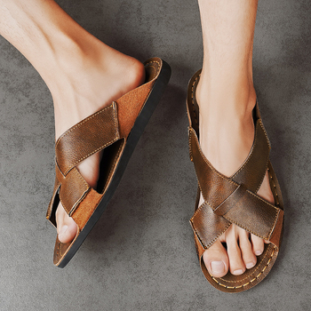 Külkereskedelmi férfi bőr szandál, divatos, európai állomású, római szandál, ifjúsági, kültéri cipő, 48-as méretű, alkalmi cipő, lélegző cipő