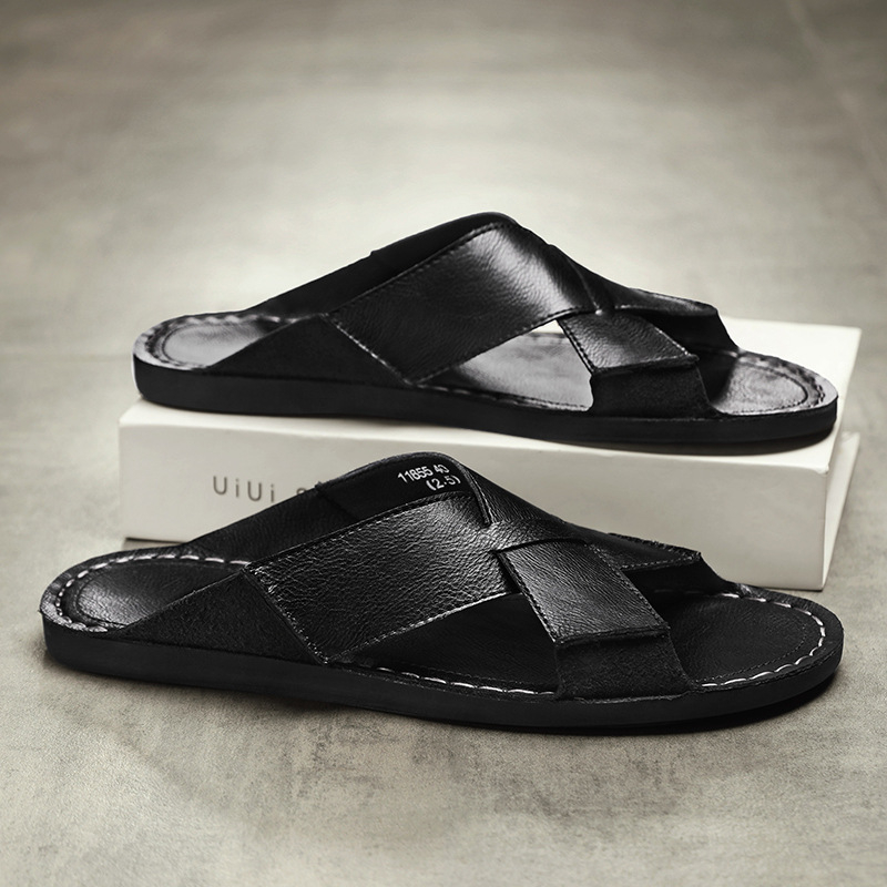 Külkereskedelmi férfi bőr szandál, divatos, európai állomású, római szandál, ifjúsági, kültéri cipő, 48-as méretű, alkalmi cipő, lélegző cipő