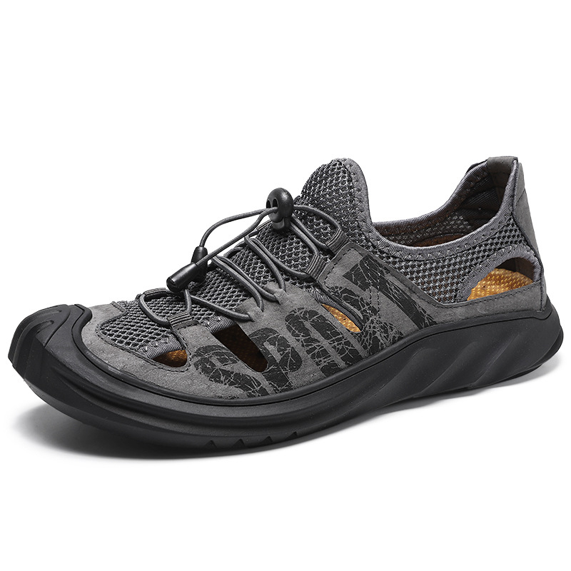 Valódi bőr szandál férfi nyári puha talpú hálós, zárt orrú, strandcipő, alkalmi, plus size, lélegző, lyukas, divatos