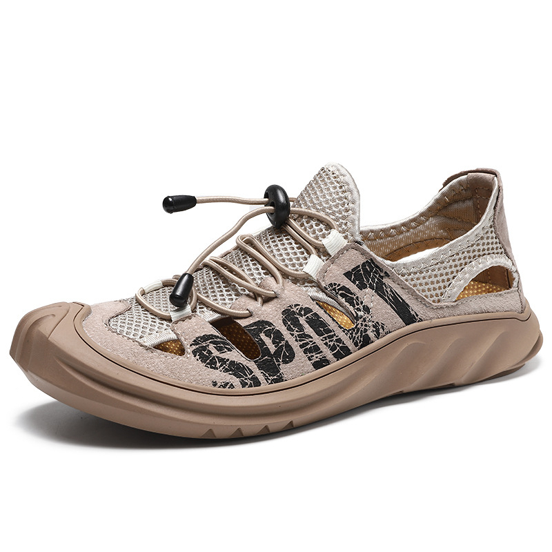 Valódi bőr szandál férfi nyári puha talpú hálós, zárt orrú, strandcipő, alkalmi, plus size, lélegző, lyukas, divatos