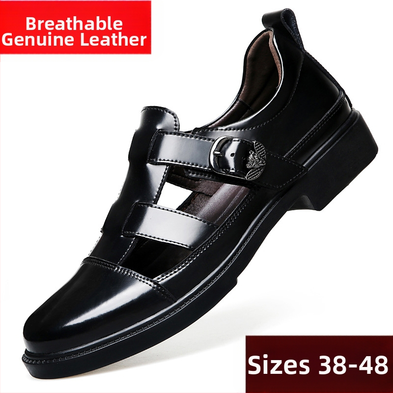 Férfi szandálok valódi bőrből, nyári, nagy méret, 48-as, hétköznapi, 47-es, kivágott, 46-os, klumpa, külső viselet, puha talpú, csúszásgátló szandál, divatos