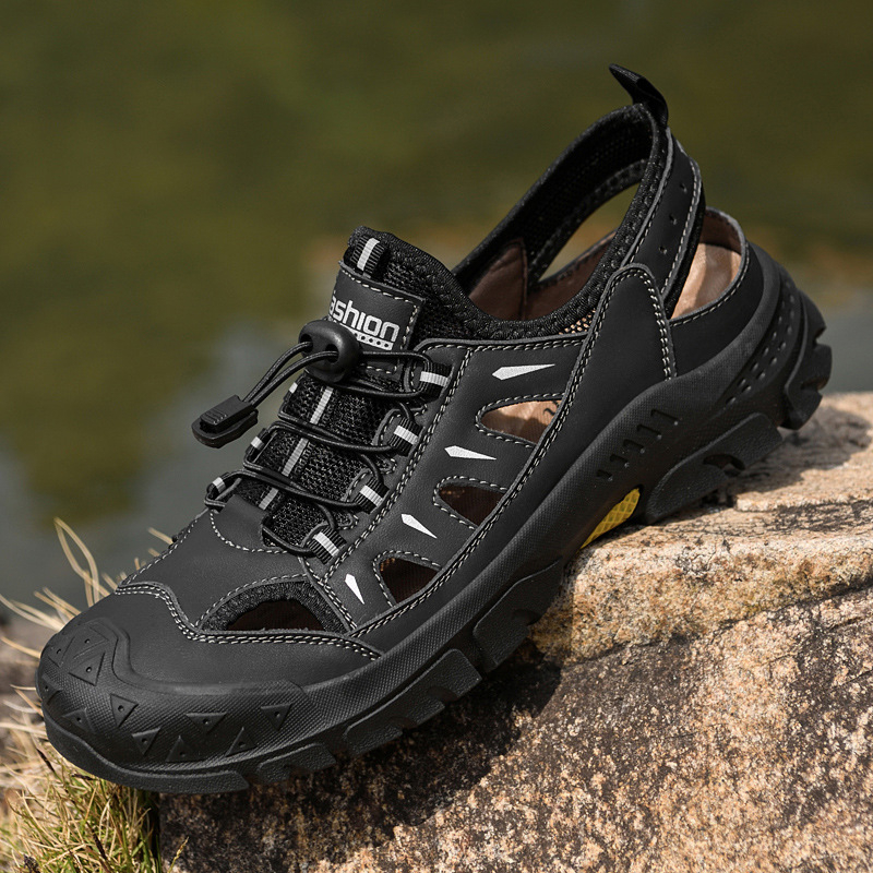 Sandale de vară pentru bărbați Cross-Border, cu vârfuri în formă de V, pantofi de plajă respirabili, populari, de mărime mare, cu plasă goală, 9588