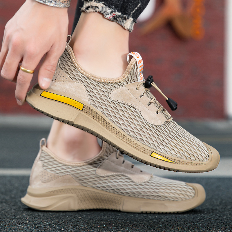 Férfi cipők, új nyári stílus, lélegző hálós cipő, lusta bebújós cipő, népszerű külkereskedelmi modell, rugalmas szalaggal, nagy méretű apacipő