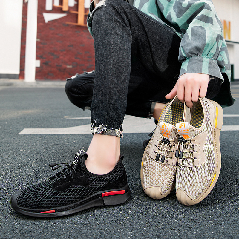 Férfi cipők, új nyári stílus, lélegző hálós cipő, lusta bebújós cipő, népszerű külkereskedelmi modell, rugalmas szalaggal, nagy méretű apacipő