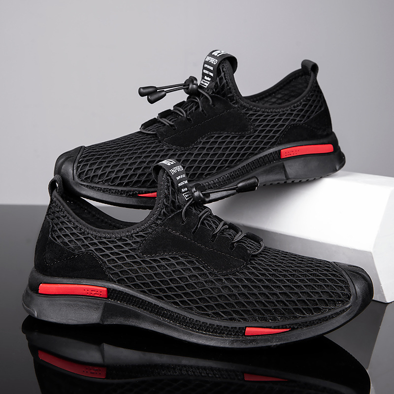 Férfi cipők, új nyári stílus, lélegző hálós cipő, lusta bebújós cipő, népszerű külkereskedelmi modell, rugalmas szalaggal, nagy méretű apacipő