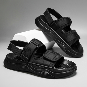 Sandale pentru bărbați, respirabile, cu talpă groasă, sport și agrement, pantofi de plajă, cu velcro, în aer liber, antiderapante, culoare solidă, papuci de conducere