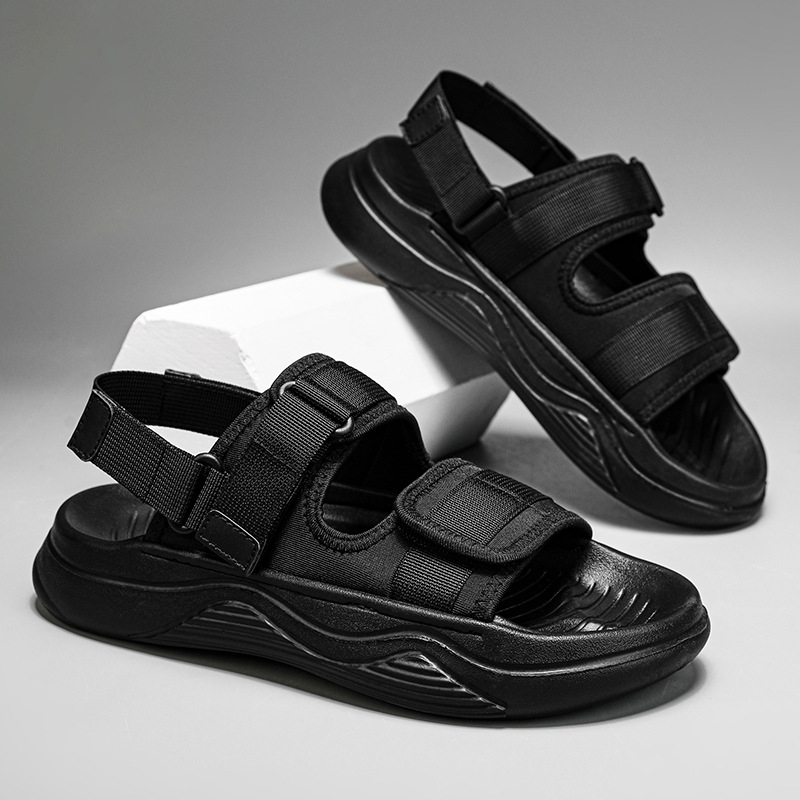 Sandale pentru bărbați, respirabile, cu talpă groasă, sport și agrement, pantofi de plajă, cu velcro, în aer liber, antiderapante, culoare solidă, papuci de conducere
