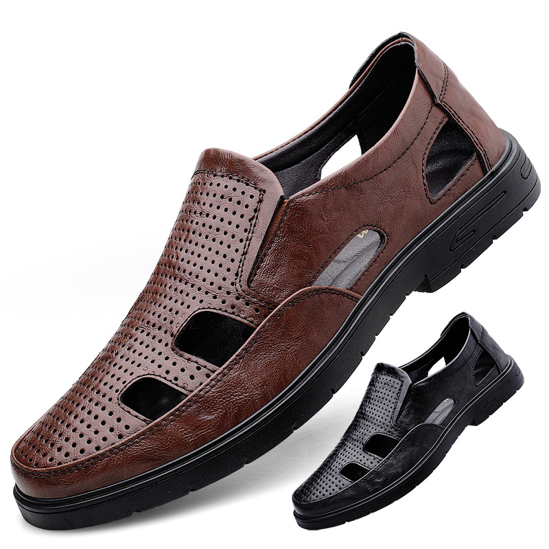 Tavaszi és nyári férfi alkalmi bőrcipő, divatos marhabőr, lélegző, üreges lyukú bőrcipő, középkorú autós cipő, férfi cipő