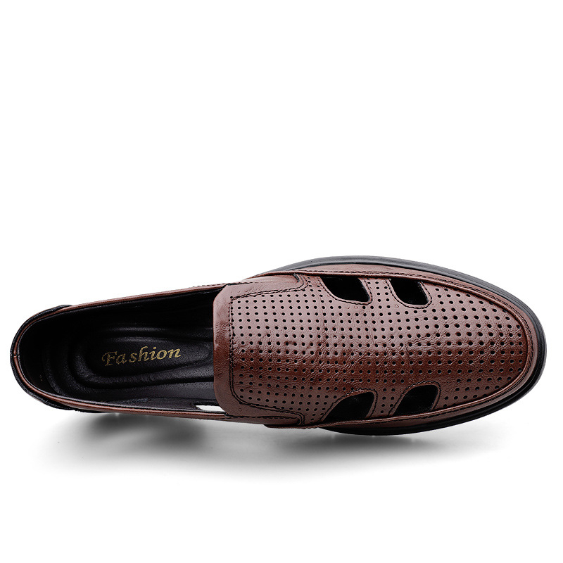 Tavaszi és nyári férfi alkalmi bőrcipő, divatos marhabőr, lélegző, üreges lyukú bőrcipő, középkorú autós cipő, férfi cipő