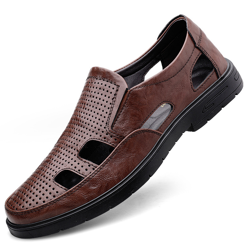 Tavaszi és nyári férfi alkalmi bőrcipő, divatos marhabőr, lélegző, üreges lyukú bőrcipő, középkorú autós cipő, férfi cipő