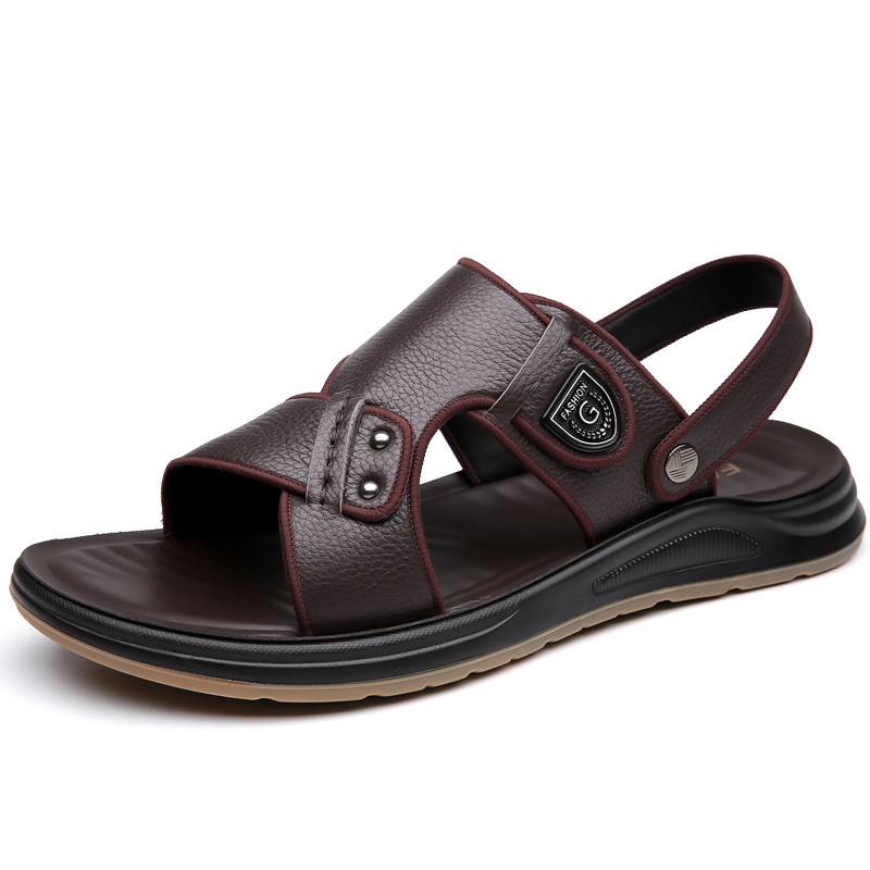 [Piele de vacă autentică] Sandale pentru bărbați de mărime mare, pantofi de vară casual pentru plajă, pentru îmbrăcăminte exterioară, sandale și papuci cu dublă utilizare, Dropshipping