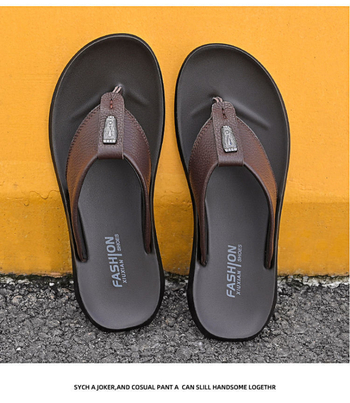 2023 νέα δερμάτινα σαγιονάρες πρώτης στρώσης ανδρικά παπούτσια καλοκαιρινά casual αποσμητικά εξωτερικού χώρου ανδρικά σανδάλια και παντόφλες μοντέρνα γενιά μαλλιών