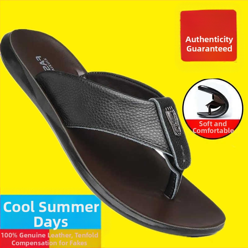 2023 új első rétegű bőr flip-flop férfi cipők nyári hétköznapi dezodoros kültéri férfi szandálok és papucsok divatos hajgeneráció