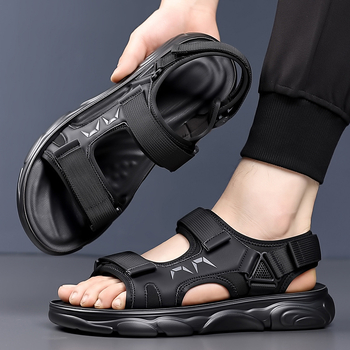 Szandálok Férfi 2025 Nyári Új Stílusú Valódi Bőr Csúszásgátló Lélegző Puha Talpú Vezetői Strandcipő Sport Felsőruházat Férfi Szandálok