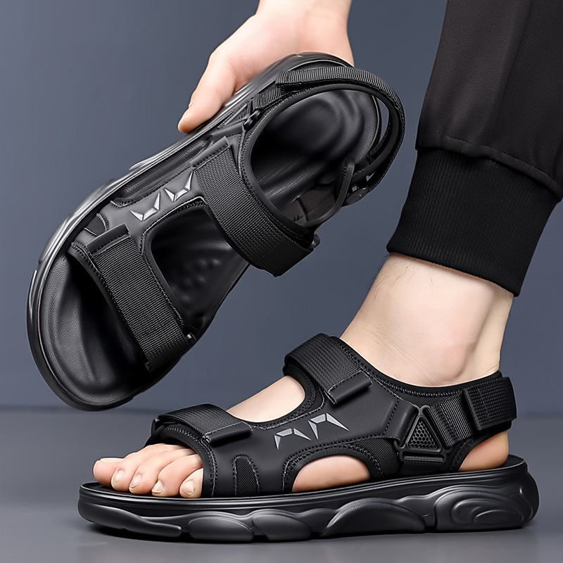 Szandálok Férfi 2025 Nyári Új Stílusú Valódi Bőr Csúszásgátló Lélegző Puha Talpú Vezetői Strandcipő Sport Felsőruházat Férfi Szandálok