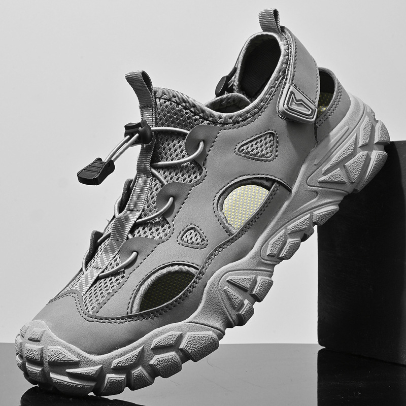 Határokon átnyúló, nagy méretű, nyári új, lélegző, alkalmi férfi cipők, valódi bőr sport üreges férfi bebújós hálós cipő