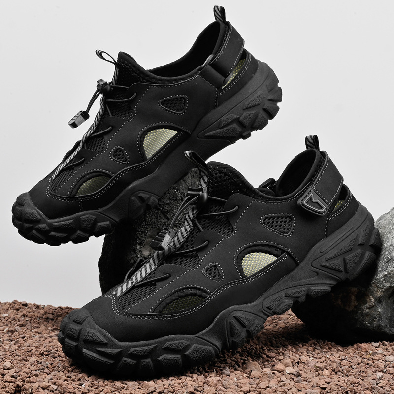 Határokon átnyúló, nagy méretű, nyári új, lélegző, alkalmi férfi cipők, valódi bőr sport üreges férfi bebújós hálós cipő