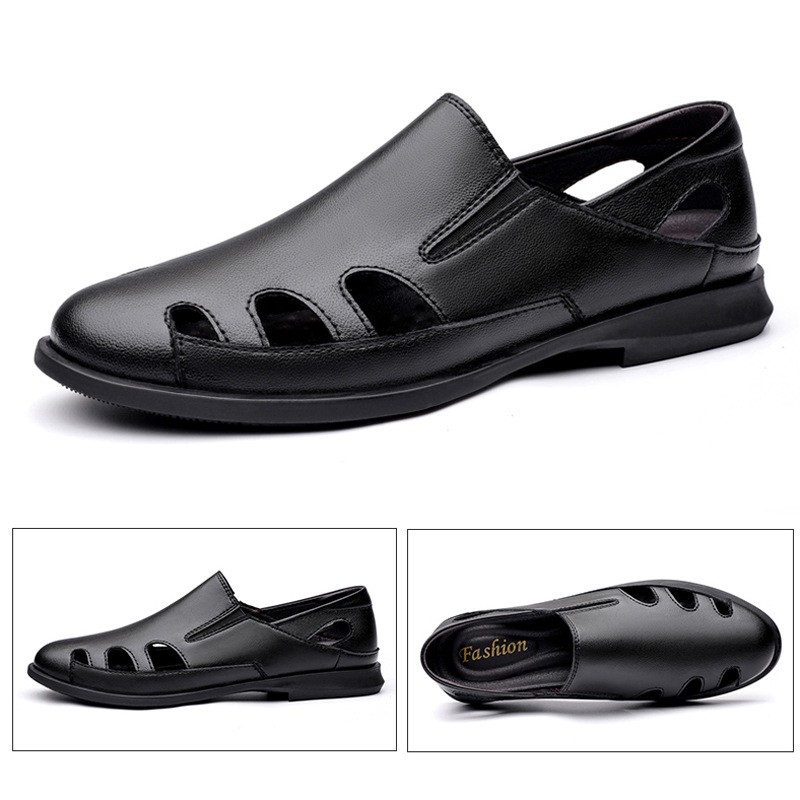 Sandale bărbați 2021 vară nouă din piele goală respirabilă casual pantofi în aer liber Baotou plajă pantofi tata pantofi cu gaură