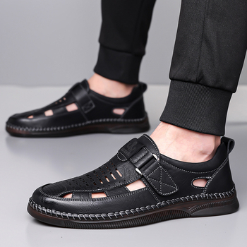 Explosions 2024 Sandale din piele pentru bărbați de vară, sandale din piele goale cu talpă moale respirabilă pentru bărbați, sandale antiderapante pentru tați de vârstă mijlocie