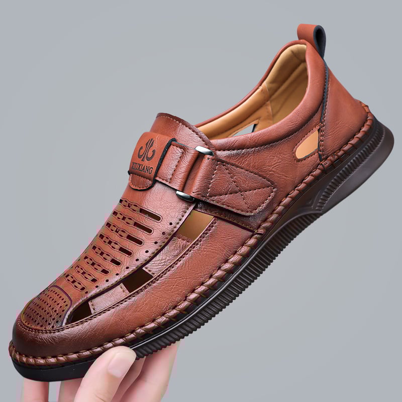 Explosions 2024 Sandale din piele pentru bărbați de vară, sandale din piele goale cu talpă moale respirabilă pentru bărbați, sandale antiderapante pentru tați de vârstă mijlocie