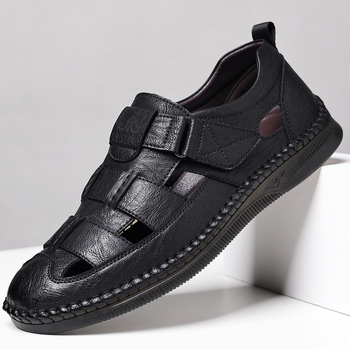 Pantofi de vară pentru bărbați, din piele moale, casual, cu găuri goale, sandale, geantă de afaceri din piele moale, cu talpă cap, pantofi din piele pentru tată