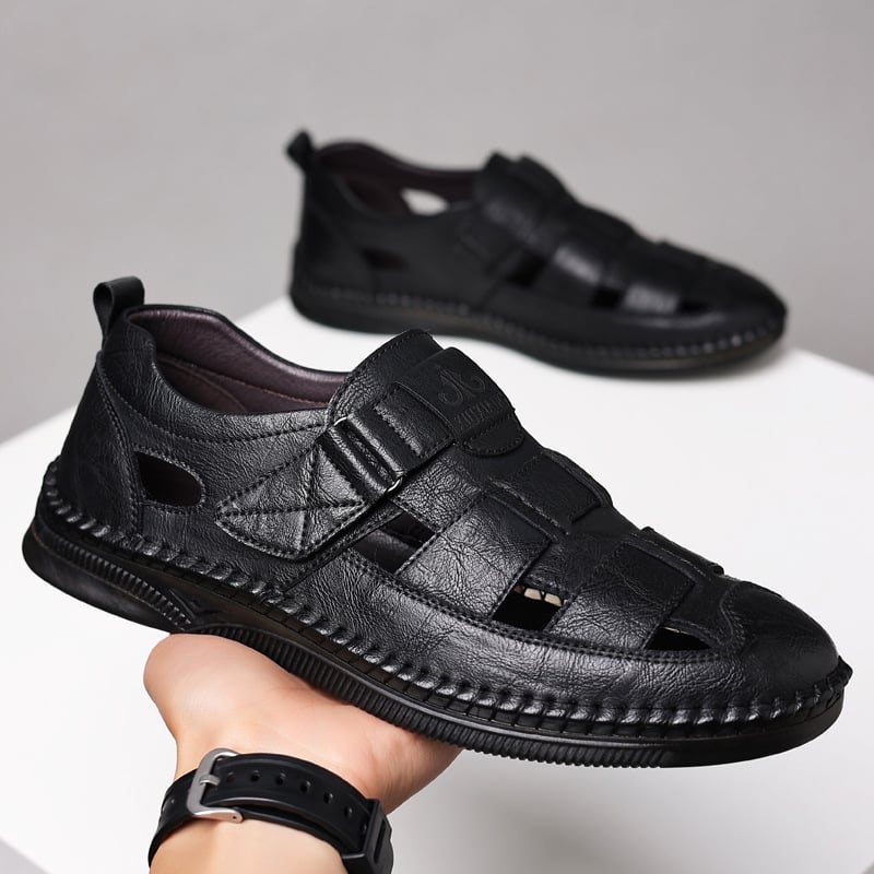 Pantofi de vară pentru bărbați, din piele moale, casual, cu găuri goale, sandale, geantă de afaceri din piele moale, cu talpă cap, pantofi din piele pentru tată