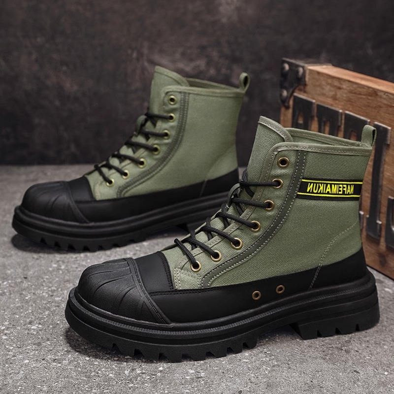 Vyriški batai 2025 m. Nauji aukštakulniai darbo batai su kriaukle ant nosies Vyriški batai Vasariniai storapadiai lauko drobiniai dykumos batai