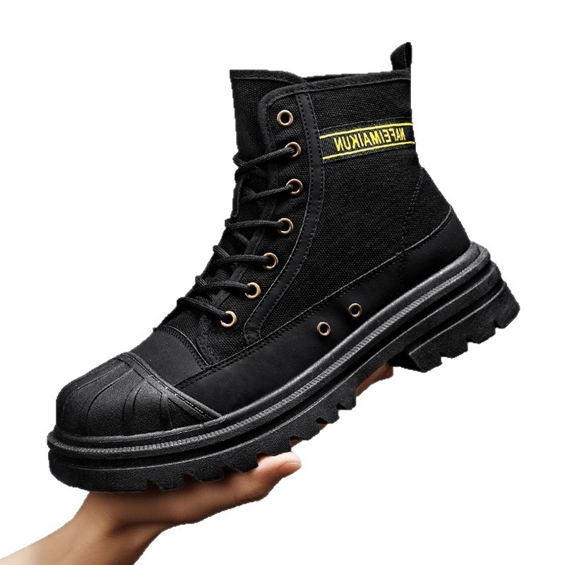 Vyriški batai 2025 m. Nauji aukštakulniai darbo batai su kriaukle ant nosies Vyriški batai Vasariniai storapadiai lauko drobiniai dykumos batai