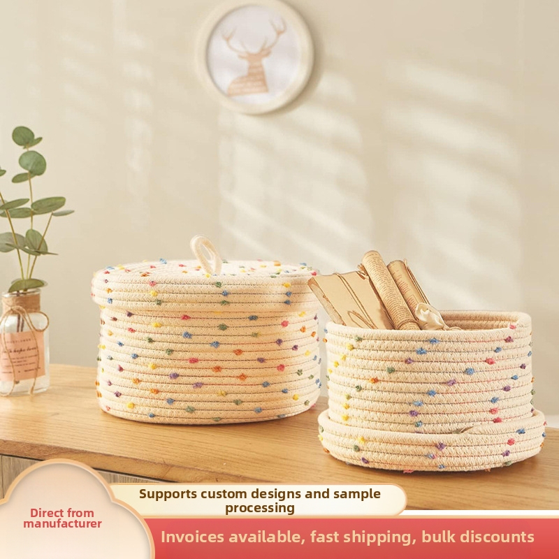 Színes pöttyös pamut kötélből szőtt kosár virágcserép kerek tárolókosár lakberendezési dekoráció piszkos ruhakosár piszkos ruhakosár tárolókosár