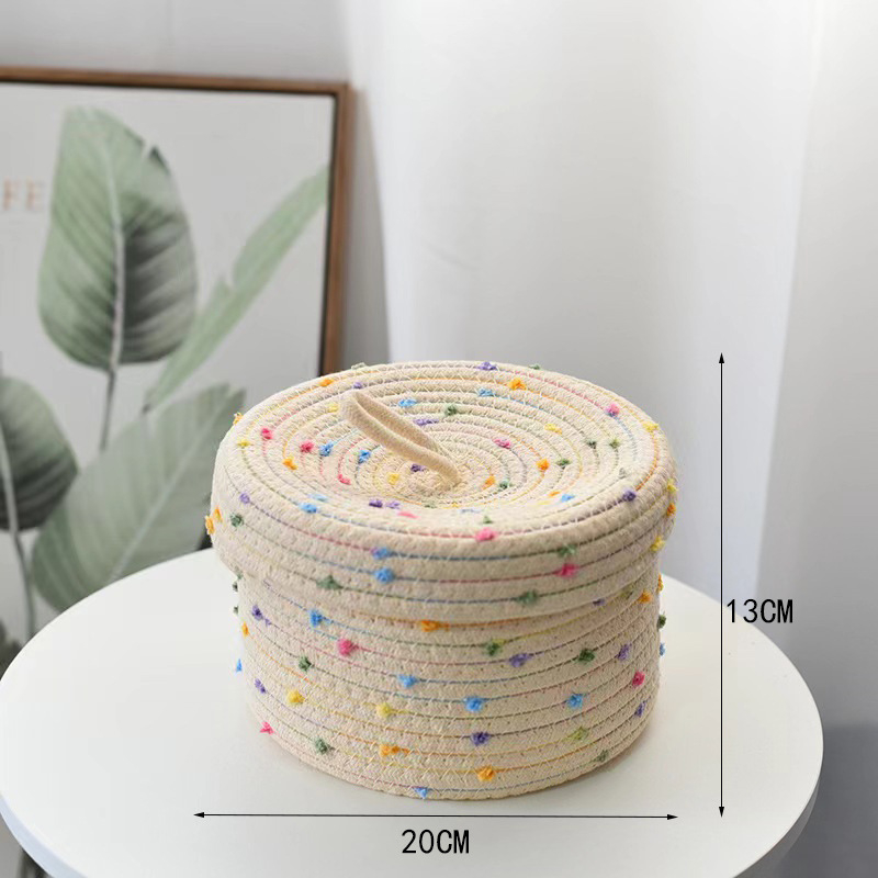 Színes pöttyös pamut kötélből szőtt kosár virágcserép kerek tárolókosár lakberendezési dekoráció piszkos ruhakosár piszkos ruhakosár tárolókosár