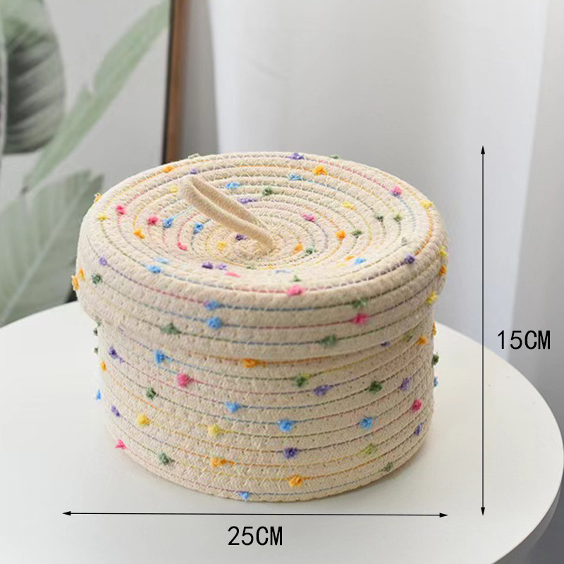 Színes pöttyös pamut kötélből szőtt kosár virágcserép kerek tárolókosár lakberendezési dekoráció piszkos ruhakosár piszkos ruhakosár tárolókosár
