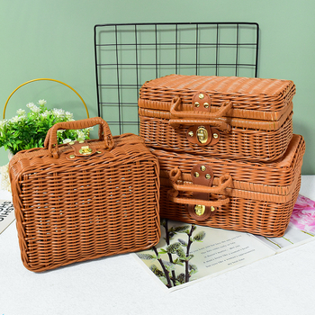 Φορητό κουτί αποθήκευσης από απομίμηση rattan, vintage διακοσμητικό κουτί δώρου, υφαντό κουτί rattan, φωτογραφικά στηρίγματα, συνοδευτικό κουτί δώρου, κουτί rattan
