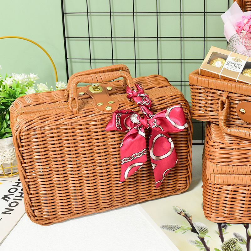 Φορητό κουτί αποθήκευσης από απομίμηση rattan, vintage διακοσμητικό κουτί δώρου, υφαντό κουτί rattan, φωτογραφικά στηρίγματα, συνοδευτικό κουτί δώρου, κουτί rattan