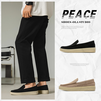 Eiropas klasiskās zamšādas uzvelkamās īstas ādas Lp mokasīni, plakanas zamšādas, slinkas, ikdienas vīriešu kurpes