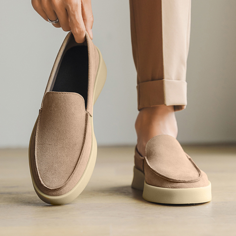 Eiropas klasiskās zamšādas uzvelkamās īstas ādas Lp mokasīni, plakanas zamšādas, slinkas, ikdienas vīriešu kurpes