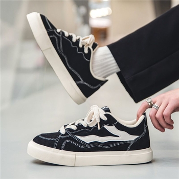 Παπούτσια από καμβά Νέα τάση στα αθλητικά, Ευέλικτα μαύρα casual αθλητικά παπούτσια, αντιολισθητικά αθλητικά παπούτσια κορεάτικου στιλ για μαθητές και εφήβους