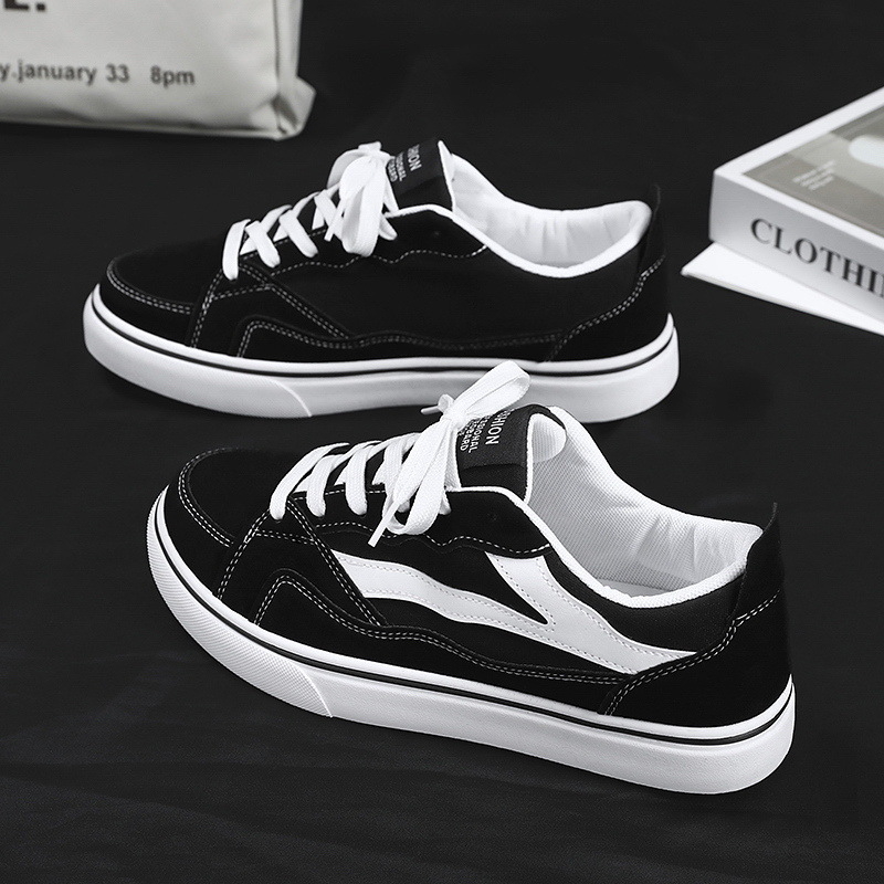 Pantofi de pânză, pantofi sport noi, tendință sport, versatili, negri, casual, stil coreean, pantofi sport antiderapanți pentru studenți și adolescenți