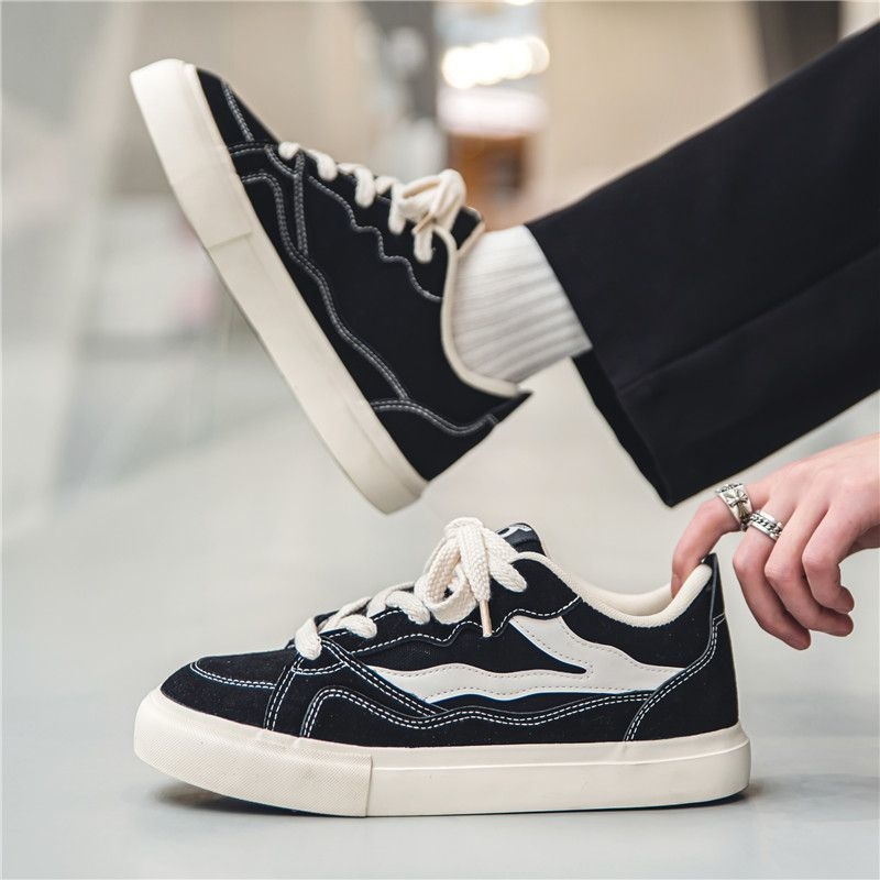 Pantofi de pânză, pantofi sport noi, tendință sport, versatili, negri, casual, stil coreean, pantofi sport antiderapanți pentru studenți și adolescenți