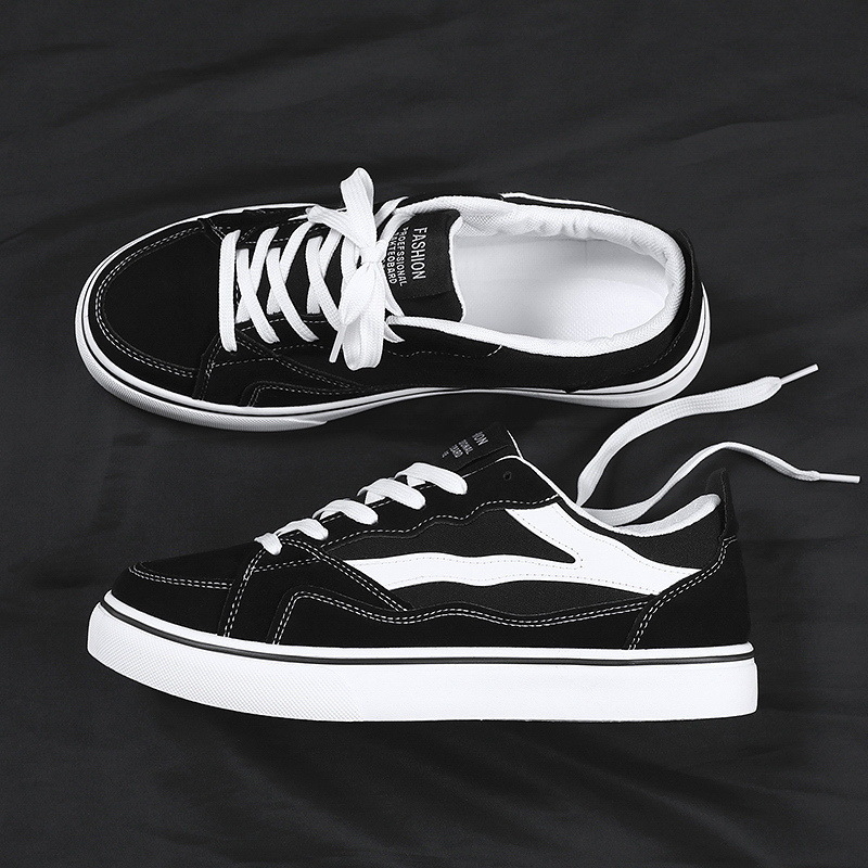 Pantofi de pânză, pantofi sport noi, tendință sport, versatili, negri, casual, stil coreean, pantofi sport antiderapanți pentru studenți și adolescenți