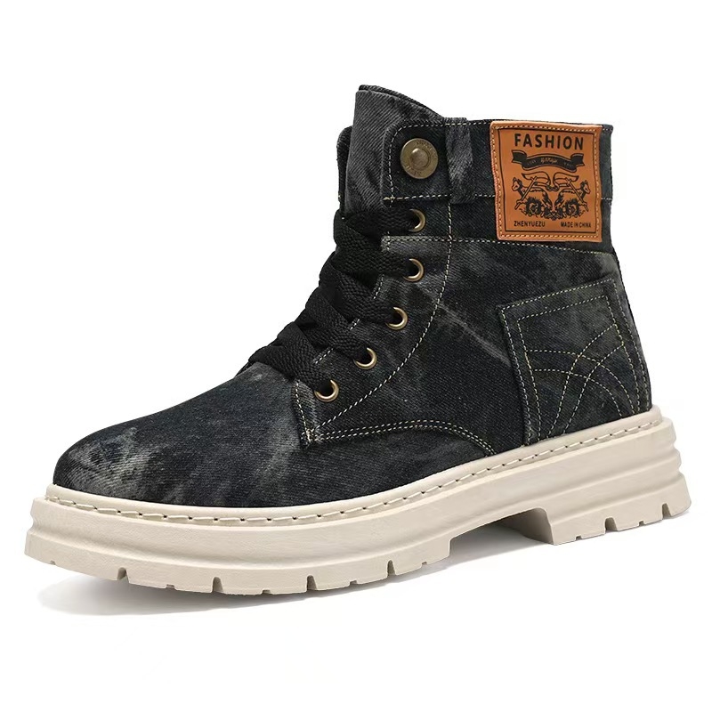 Határokon átnyúló nagy méretű tavaszi és őszi vastag talpú farmer csizma munkaruha retro western alkalmi rövid csizma lélegző szövet férfi cipő
