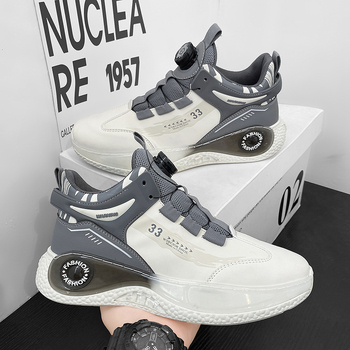 Νέα ανοιξιάτικα ψηλοτάκουνα αθλητικά παπούτσια για άνδρες σε κορεατικό στιλ, casual, με χοντρή σόλα, μοντέρνα παπούτσια για μπαμπά, σε λευκό χρώμα, μοντέρνα παπούτσια για τρέξιμο.