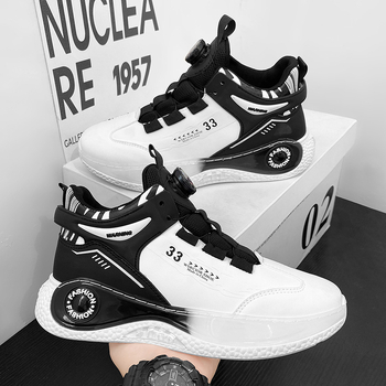 Νέα ανοιξιάτικα ψηλοτάκουνα αθλητικά παπούτσια για άνδρες σε κορεατικό στιλ, casual, με χοντρή σόλα, μοντέρνα παπούτσια για μπαμπά, σε λευκό χρώμα, μοντέρνα παπούτσια για τρέξιμο.