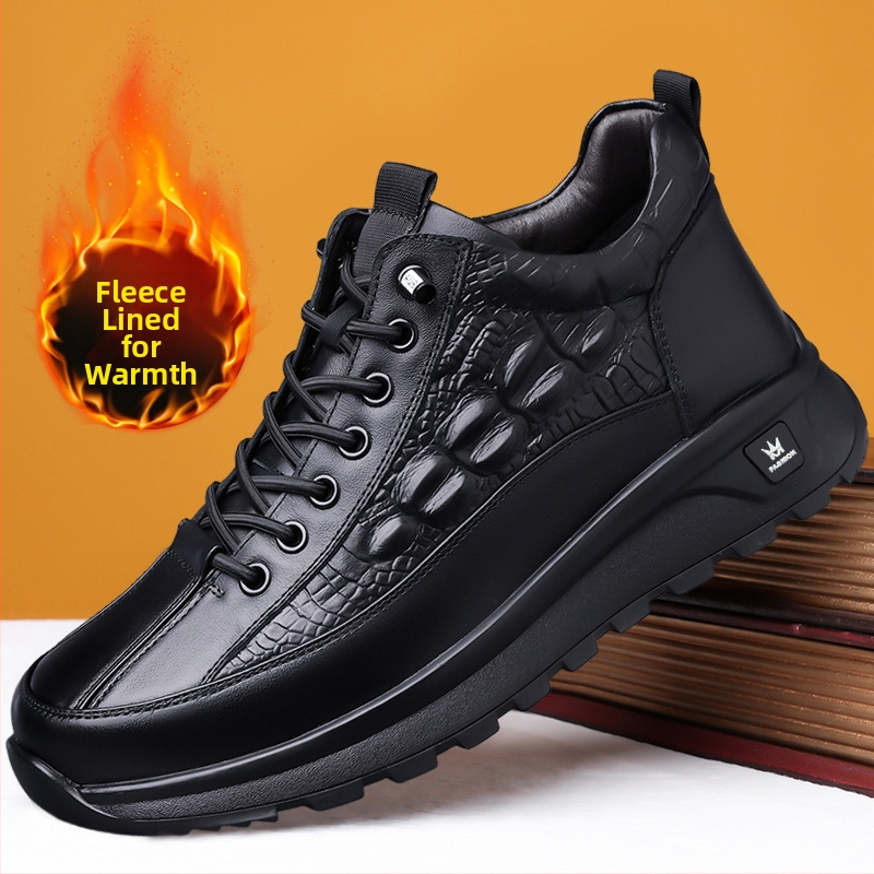 Férfi cipők új üzleti casual bőr cipők férfi brit őszi-téli polár bélésű pamut cipők Martins csizmák egy generációnyi haj