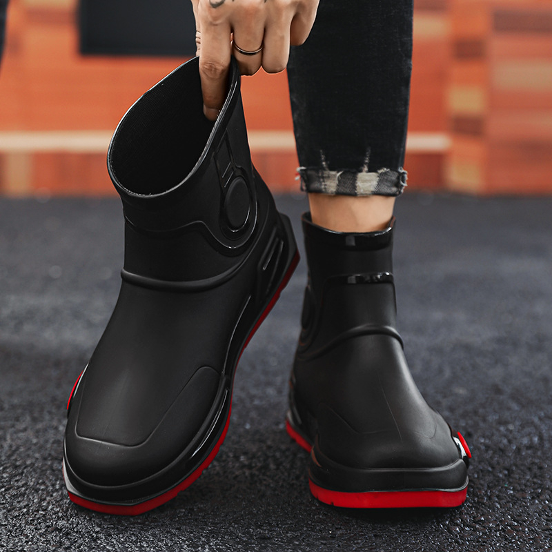 Cizme de ploaie la modă pentru bărbați, antiderapante și impermeabile, cizme de ploaie noi pentru muncă, pantofi de cauciuc cu țeavă scurtă, pescuit în bucătărie, pantofi de apă pentru spălătorie auto