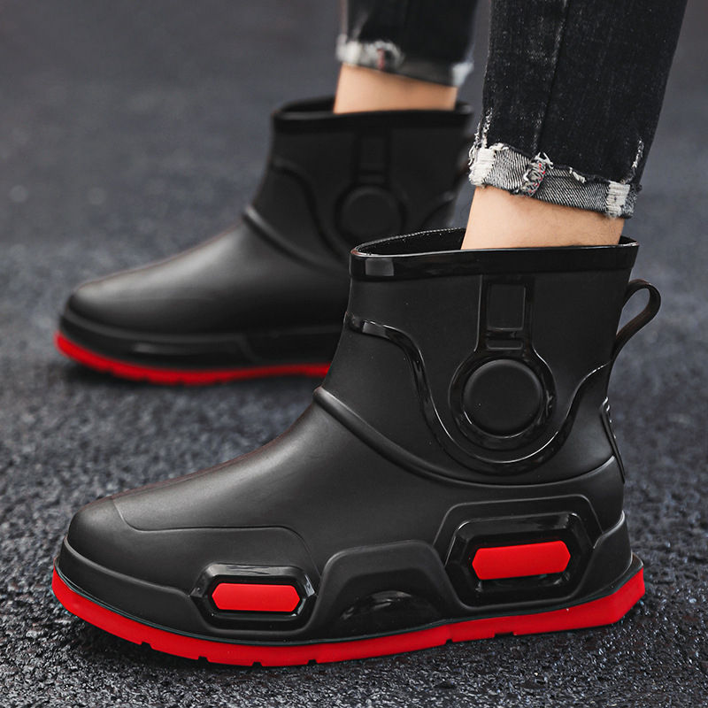 Cizme de ploaie la modă pentru bărbați, antiderapante și impermeabile, cizme de ploaie noi pentru muncă, pantofi de cauciuc cu țeavă scurtă, pescuit în bucătărie, pantofi de apă pentru spălătorie auto