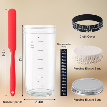 Piiriülene kuum müük 24oz juuretisega leib kääritatud klaaspurk kääritatud tainast leivaküpsetustarvete termomeeter kaanega