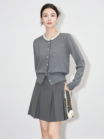 2431501-háromdimenziós divatos, rakott, lezser, magas derekú, fényvédő béléssel ellátott, A-alakú szoknya, női őszi-téli viselet