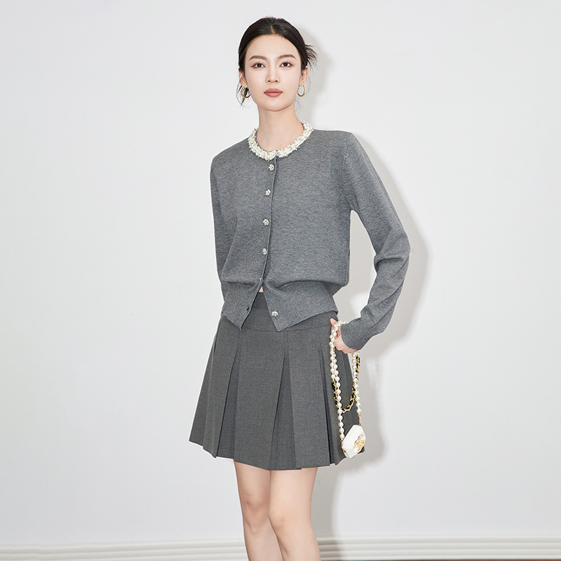 2431501-háromdimenziós divatos, rakott, lezser, magas derekú, fényvédő béléssel ellátott, A-alakú szoknya, női őszi-téli viselet