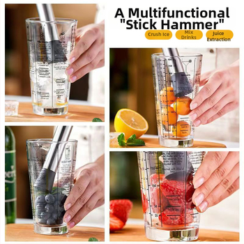 Σφυρί συμπίεσης με ραβδί για θρυμματισμό πάγου, ραβδί για χτύπημα με το χέρι, σφυρί λεμονιού, ραβδί για συμπίεση χυμού, θρυμματισμός χιονιού, ποτήρι από ανοξείδωτο ατσάλι, σφυρί πάγου για συμπίεση φρούτων